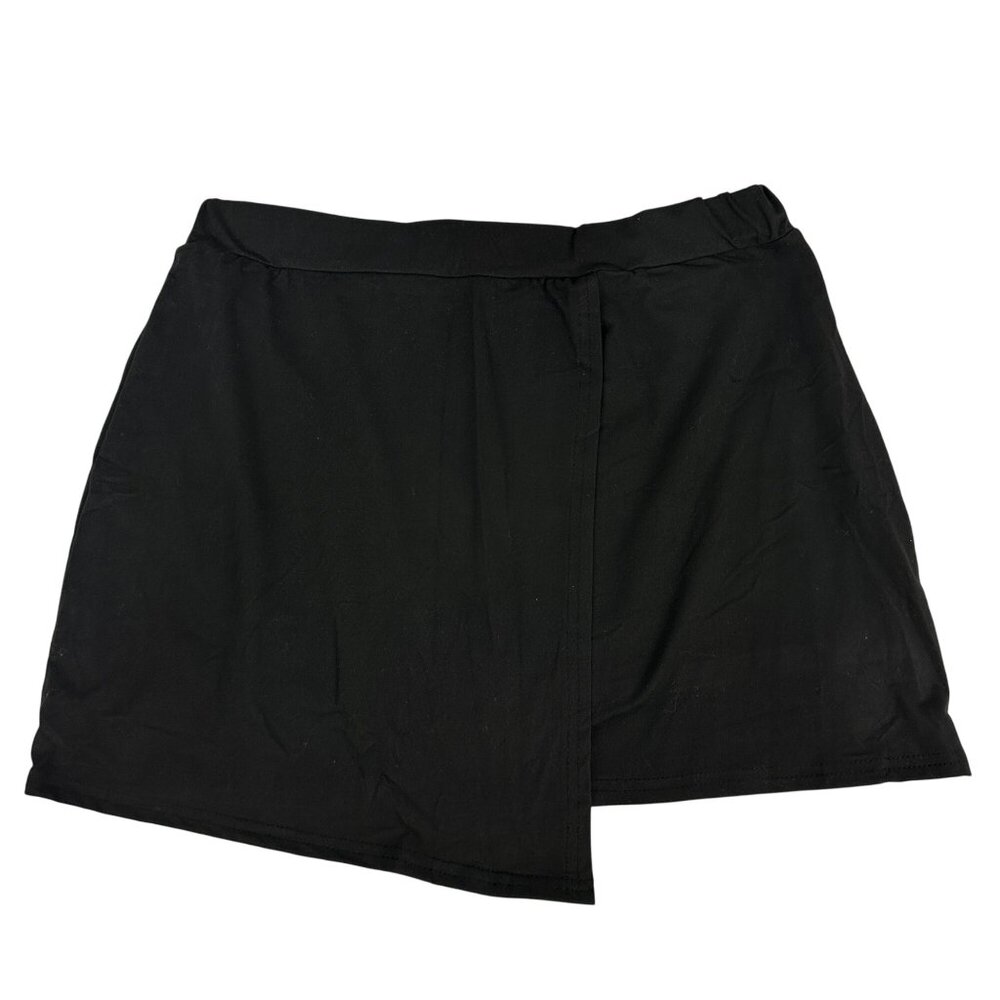 Black Asymmetrical Skirt Womens XL Polyester Spandex Blend Solid High-Waist